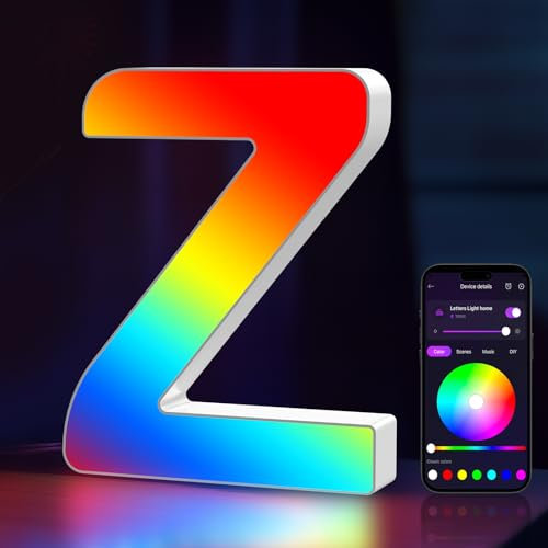 Light Up Letters USB Powered, LED Marquee Letters Color Changing, Alphabet Light Up Sign, APP Control, Gifts for Girls, Women, Birthday, Party, Wedding, Christmas, Valentine, Wall, Table Decor - Z