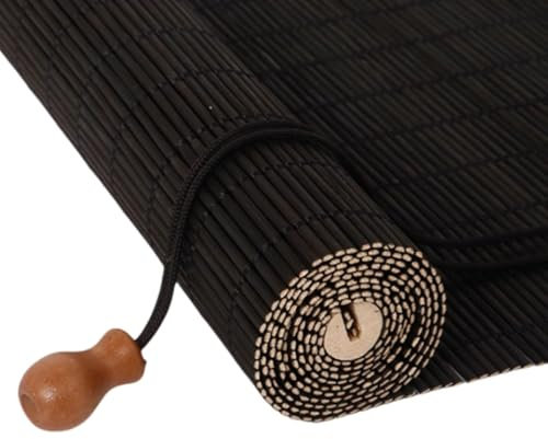 NIANXINN Store à Rouleau en Bambou Naturel,Store Enrouleur Interieur Exterieur,Store Occultant Fenetre,Rideau Protection Solaire Intimité,Personnalisab,Largeur x Hauteur (45cm x 120cm,Black)