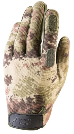 OPENLAND Tactical Guanti da Tiro con Dito Indice Apribile, Palmo Antiscivolo, Polsino Regolabile, Mimetismo Vegetato, per Softair, Outdoor e Tiro Sportivo (M)