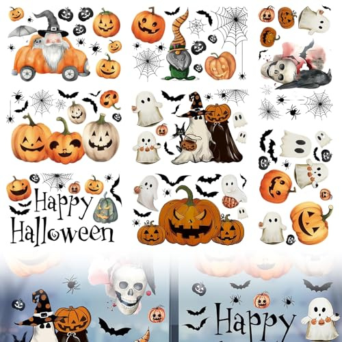 XoeLLe 102 Pezzi Adesivi Finestre Halloween, Zucca, Fantasma, Scheletro, Pipistrello, Ragno Sticker, Adesivi per Finestre, per La Decorazione della Festa di Carnevale della Cameretta dei Bambini