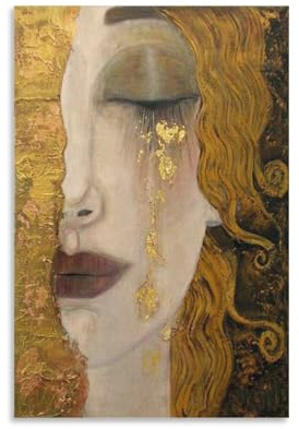 Gustav Klimt Poster auf Leinwand, Motiv: Goldene Tränen, Freyas Tränen, dekorativ, Schlafzimmer, modern, 40 x 60 cm, 2 Stück