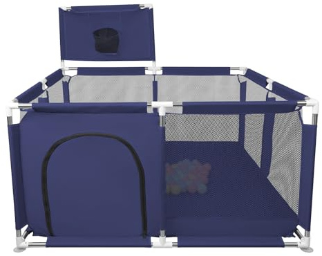 XUANYU Kleiner Laufstall, modulierbar, 126 x 126 x 66 cm, Spielgitter für Babys, Laufgitter für Babys und Kinder, aus Oxford-Stoff, 8 Saugnäpfe, 50 Bälle und Basketballkorb (blau)