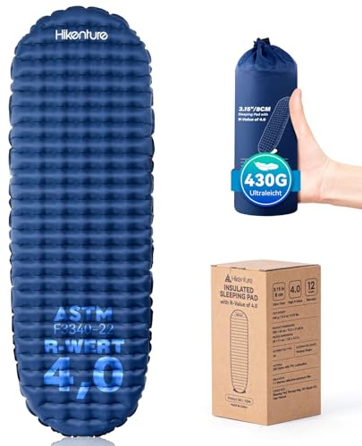 HIKENTURE 430g Ultraleichte Isomatte Camping R-Wert 4 Aufblasbar | Kompaktes & Geringes Gewicht für Backpacking, 8cm Dicke für Hoher Komfort, Mumienform, für 4 Jahreszeiten