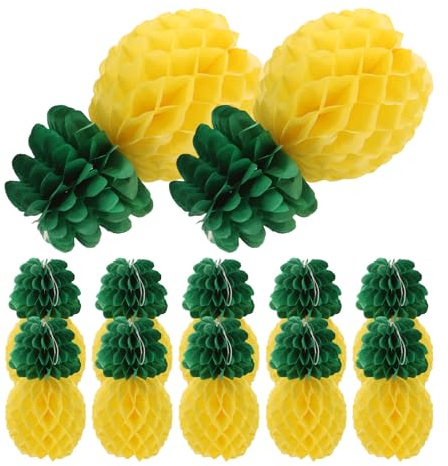 ULTECHNOVO 9 Stück Ananas Papier Waben Hängende Dekorationen aus Gelbem Papier Praktische und Kreative Tropische Frucht Dekoration für Türen und Flure