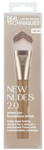 Real Techniques New Nudes 2.0 Foundation Makeup Brush, Triple-Layered Face Brush for Liquid Foundation & Tinted Moisturizer, Seamless Blending, Cruelty-Free, 1 Count
