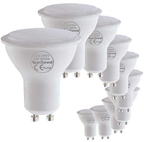 SUNSEED 10x GU10 LED Lampe 6W ersetzt 41W Warmweiß 3000K 490 Lumens 120°