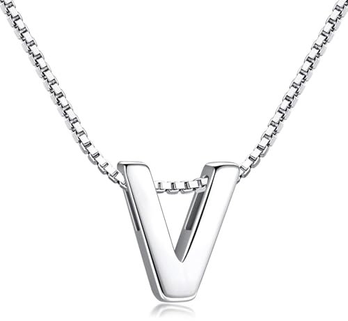 Candyfancy Buchstaben Kette - Buchstabenkette Kette mit Buchstabenanhänger Silber Halskette Kettenanhänger Initialen Silberkette Damen 925 (Kette mit buchstabe V)