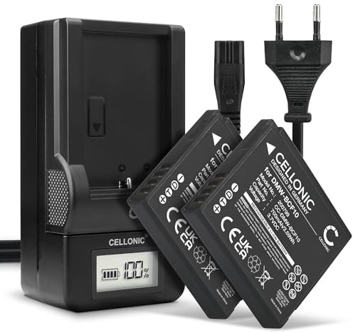 CELLONIC® Pack de 2X Batteries DMW-BCF10 DMW-BCF10E 940mAh avec Station de Charge et Prise Secteur Compatible avec Panasonic Lumix DMC-FS7 DMC-FS62 FS6 DMC-FS30 DMC-FS11 FS10 Chargeur LCD DMW-BTC10