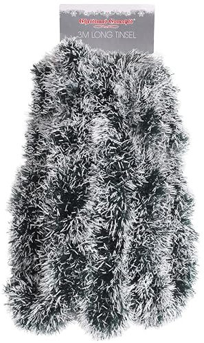 Christmas Concepts® 3m / 9.8ft Klobig/Feines Weihnachtslametta - Weihnachtsdekoration - Hochwertige Lametta (Schwarz mit weißen Spitzen)