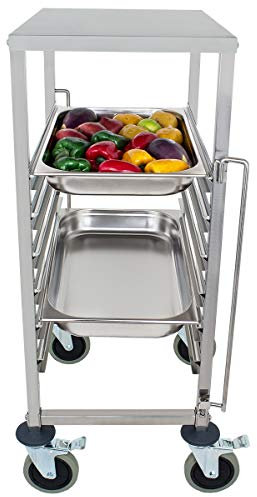 Beeketal 'BTW-6' Gastro Tablettwagen für bis zu 6 GN Behälter, Edelstahl Speise Transportwagen mit und geräuscharmen 360° Rollen (2 x Feststellbremsen), passend für GN 1/1, 1/2, 1/3 und 2/3 Behälter