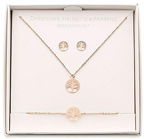 HCA Geschenkset - Halskette-Armband-Ohrstecker - rosévergoldet - Baum des Lebens