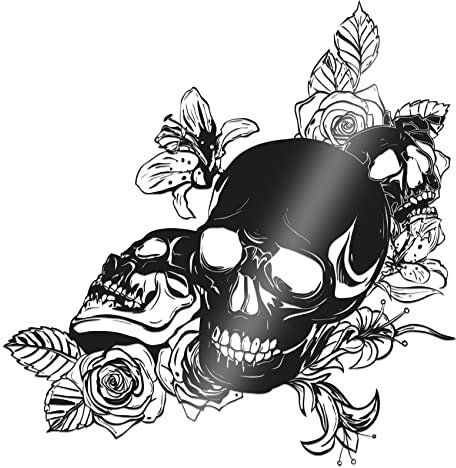 Finest Folia Skull Rose Aufkleber 59x58cm Sticker Dekor Folie Autoaufkleber Tattoo Old School KX039 (Schwarz Glanz)