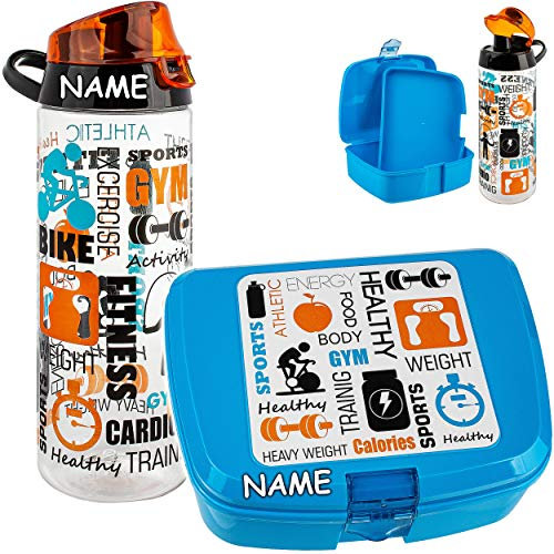 alles-meine.de GmbH 2 TLG. Set: Lunchbox/Brotdose + Trinkflasche - Sport & Fitness/Sportarten - inkl. Name - BPA frei - mit extra Einsatz/Fächern - herausnehmbaren Fach - B..