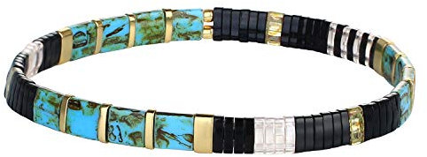 C·QUAN CHI Frauen Tila Perlen Stretch Handmade Regenbogen Farben Freundschaft Armbänder 08O