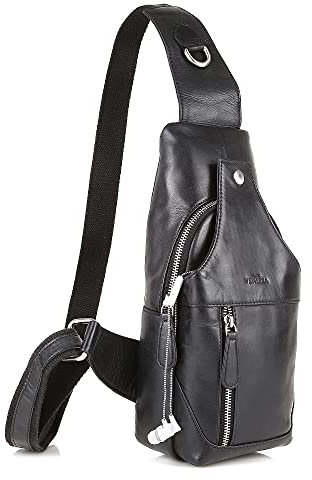 Marco VENEZIA Danny Umhängetasche Cross-Body-Bag Vintage 14x32x9cm Brusttasche für Herren Schwarz