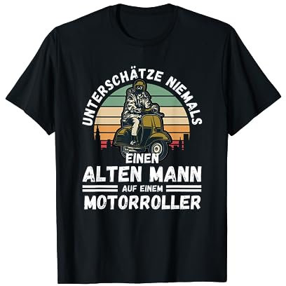 BikeTeez Geschenkidee für Rollerfahrer Herren T-Shirt Schwarz S Motorrad-Scooter-Design Klassische Passform Kurzarm Crew-Ausschnitt Winter, Herbst Geburtstag Weihnachten