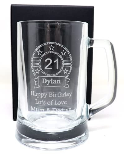 Regalo Personalised Engraved Pint Glass Tankard - Birthday Design Cardboard Gift Box