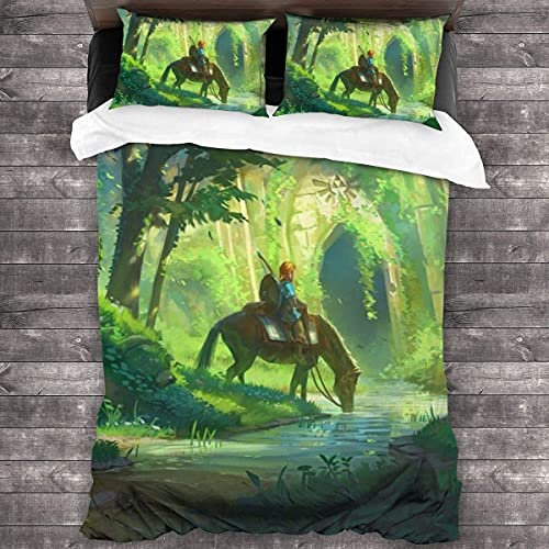 ANSSON Kinder Bettwäsche 135x200cm The Legend of Zelda Bettbezug + 2 Kissenbezug 80x80,Spielfans Mikrofaser Bettwäsche-Sets Fanartikel,Atmungsaktiv (135x200cm, Zelda6)