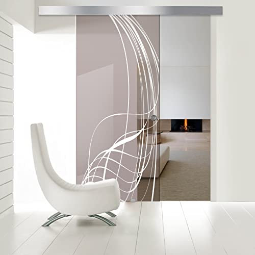 BOSS Porta Scorrevole in vetro modello LAVA 60x215 cm (60/80/90 cm) 8 mm, vetro Bronzo, Nano rivestito bianco, kit hardware complete (60x215 cm, SINISTRA)
