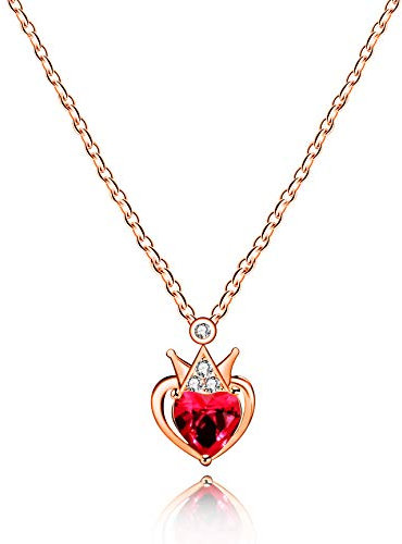 Uloveido Rose Gold Plated Heart Shaped Red Cubic Zirconia Crown Heart Pendant Choker Necklace Gifts for Women Girls Y898-Rose gold