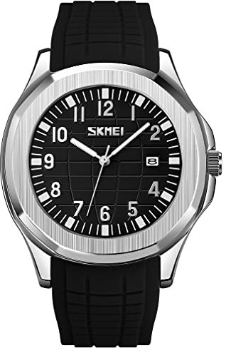 SKMEI Armbanduhr, für Herren, Silikon, leicht ablesbar, wasserdicht, Sport, Freizeit, modisch, analog, Quarz, leuchtend, Geschenk für Väter, Schwarz, G9286black, modisch
