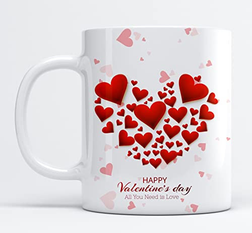 Happy Valentine Day All you need is love con un sacco di cuori carini tazza in ceramica regalo tazza da caffètè regalo di San Valentino per moglie e marito, lui o lei regalo per fidanzata,