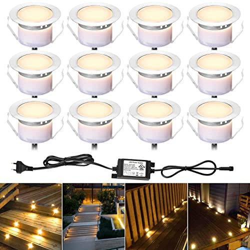 SUBOSI 12er LED Einbaustrahler Bodeneinbauleuchte 1W Ø45mm IP67 wasserdichtled Einbauleuchte Terrasse Küche Garten Led Lampe Warmweiß