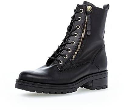 Gabor Damen Combat Boots, Frauen Stiefeletten,Wechselfußbett,Moderate Mehrweite (G),uebergangsschuhe,schw(Flausch/Gold),39 EU / 6 UK