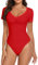 WOWENY Pizzo Body donna Elegante Cerimonia bodysuit donna sexy manica corta con scollo a V Rosso M