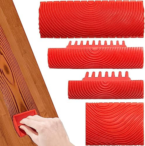 4 PièCes Outil De Grain De Bois Boisette, Relook Bois Outil à Grain De Bois,Grain à Effet Bois Pour La DéCoration,Empreinte Peinture Effet Bois(Rouge)