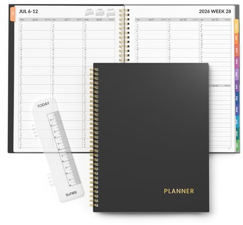 SUNEE 2026-2027 Appointment Book, Quarter-Hourly, Weekly & Monthly - from July 2026 to June 2027, 8.5x11 Academic Planner, Flexible Cover, Note Pages, Bookmark, Spiral Binding, Black