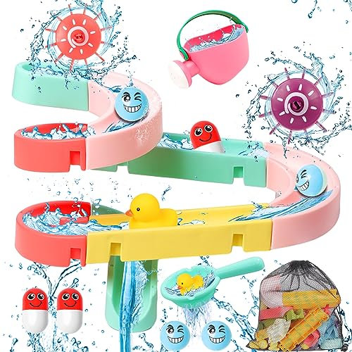 Badespielzeug Kinder Badewannenspielzeug ab 3 4 5 6 Jahre DIY Kugelbahn Badewannen mit Saugnäpfe Wasserspielzeug Kinder Badespaß Geschenk Mädchen Junge (25 Pcs)