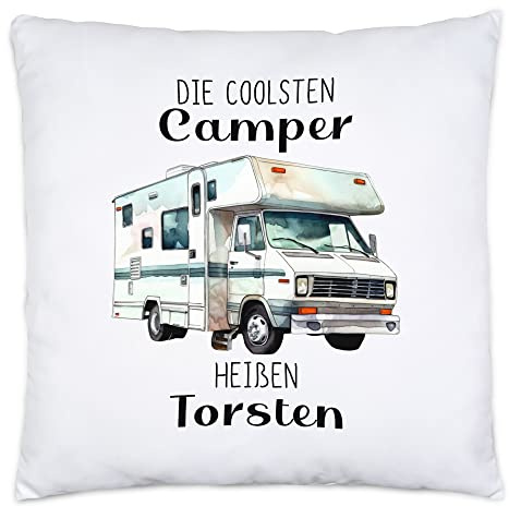 Kiddle-Design Die coolsten Camper heißen Kissen inkl Füllung personalisiert mit Wunschnamen Wohnmobil Wohnwagen Vatertagsgeschenk für Papa