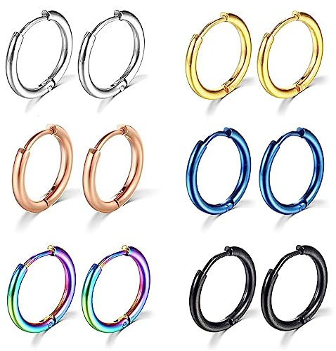 Tadipri 6 Paares 2.5 * 8Mm Ring Unisex Creolen Hypoallergene Nasenringe Hinged Segment Seamless(Silber、Schwarz、Farbe、Gold、Roségold、Blau Jeweils Zwei)