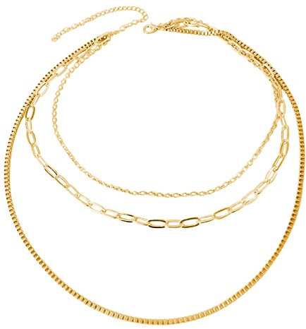 Rose Womens Necklace Fashion Three Layer Necklace All Trend Metal Vinis Chain Multi Layer Hip Hop Jewelry For Women Long Chain for Men 9ct Rose Gold Chains Used(Gold, One Size)