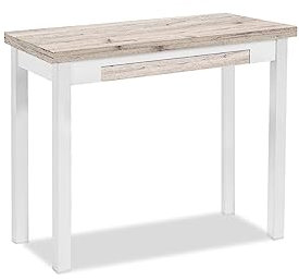 ASTIMESA - Mesa de Cocina Tipo Libro con Cajón - Mesa con Tapa de Madera Laminada en Color Amundsen - Estructura Madera Laminada Blanca - Mesa Extensible de 80 x 40 cm a 80 x 80 cm