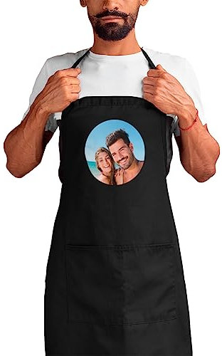 Genérico Delantal Personalizado con foto y texto para hombre mujer unisex delantal original (Negro)