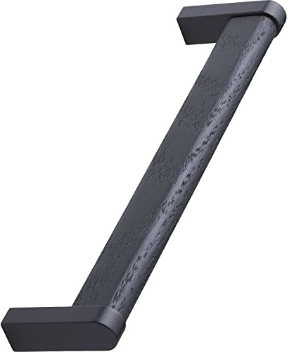 Furnipart Griff Holz Metall Crossing LA160 - Möbelgriff aus Metall und Holz - Sockel Metall, Griff Holz, Zinkdruckguss/Esche schwarz matt