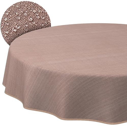 ANRO Tischdecke abwaschbar Damast Braun mit Saum rund Ø 155 cm Tischwäsche | mit Saum eingefasst – waschbar bei 30 °C – ideal für Garten, Terrasse & Esszimmer – Gartentischdecke wetterfest