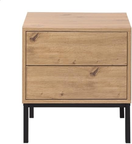 CALICOSY - Nachttisch mit 2 Schubladen - Kunstvolle Holzoptik - FSC Spanplatten - 4 schwarze Metallfüße - Schubladen mit Push-to-Open-Öffnung - Für Schlafzimmer - Industrial Design - B45 x T40 x H50cm