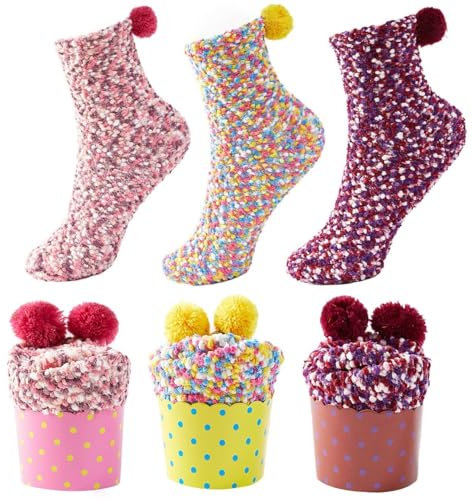 JARSEEN 3 Coffret Cadeau Noel Chaussettes Femme Super Confortables Chaud Douces Mignon Noël (Rose, Jaune, Violet, EU 36-42)