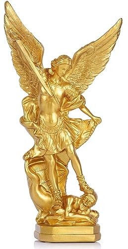 QIANLING San Miguel Arcangel Statue aus Kunstharz, religiöser Erzengel Michael, der Erzengel siegreich über Satan, 31,8 cm, geeignet für Sammlung oder Dekoration