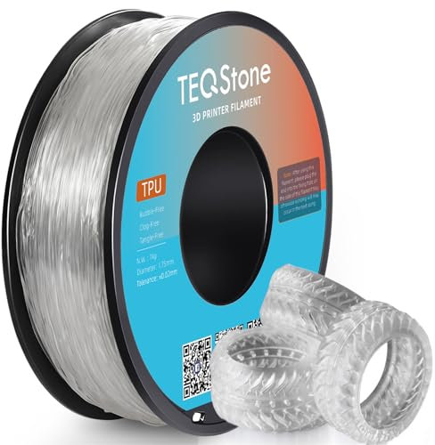 TEQStone TPU Filament 1.75mm Transparent 1Kg Spule 95A Flexibel Weiches 3D Drucker Filament Maßgenauigkeit +/-0.03mm Vakuumverpackung