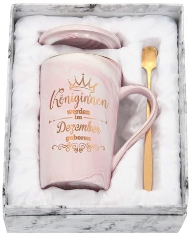 Joymaking Geburtstagsgeschenk für Freund/Freundin, 400ml Geburtstag Geschenke Kaffeetasse mit Spruch - Königin werden im Dezember geboren, Rosa
