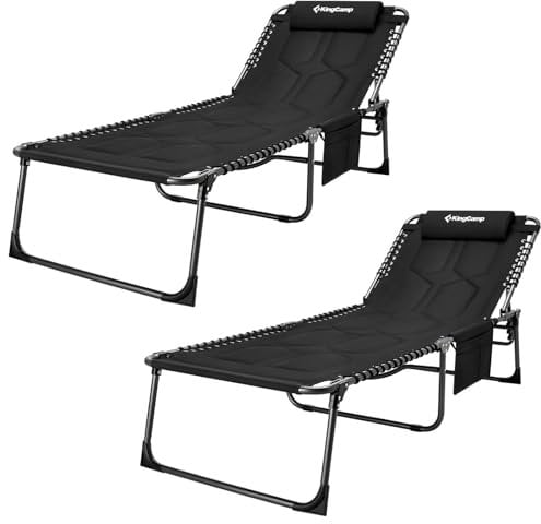 KingCamp Übergroße Sonnenliege Klappbar 5-Fach Verstellbar Gartenliege Liegestuhl Dreibeinliege Liege Campingliege mit Kopfkissen und Seitentasche bis 2000 kg für Garten Urlaub Strand Pool 200 x 68 cm