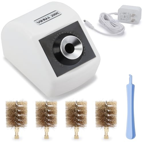 YIHUA 200C Motorized Soldering Iron Tips Copper Cleaner with Infra-red Sensor, 6 Brass Wool Brushes, 12V Power Adapter, and Pry Bar - Compact Soldering Iron Tips Brass Cleaner