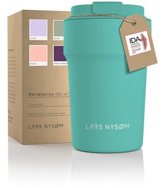 LARS NYSØM Thermo Kaffeebecher to go 380ml | Travel Mug 0,38 Liter mit Isolierung | Auslaufsicherer Edelstahl Thermobecher für Kaffee und Tee unterwegs | Teebecher (Aqua Turquoise, 380ml)