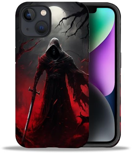 yicomon Kompatibel mit iPhone 13/iPhone 14 Hülle, Death Black Red Pattern Print Matte Handyhülle Durable Fashion Funny Liquid Silicone Case Soft Anti-Scratch Shockproof Protective Cover