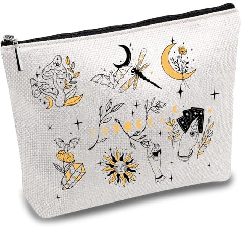 CREATCABIN Make-Up-Taschen Tarot-Motiv,Polycotton,Kosmetiktasche,Mehrzweck-Federmäppchen Metallreißverschluss,Hexen-Ästhetik-Toilettenartikel,Reisegeldbörse,Beutel,Geschenke Für,Tarot,25x18cm