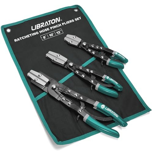 LIBRATON Pinza Stringitubo, Pinza per Tubi Flessibile a Cricchetto con Bloccaggio da 3 Pezzi, Set di Pinza per Fascette Stringitubo, Pinza per Tubo del Carburante e Radiatore, con Custodia, 8 10 12